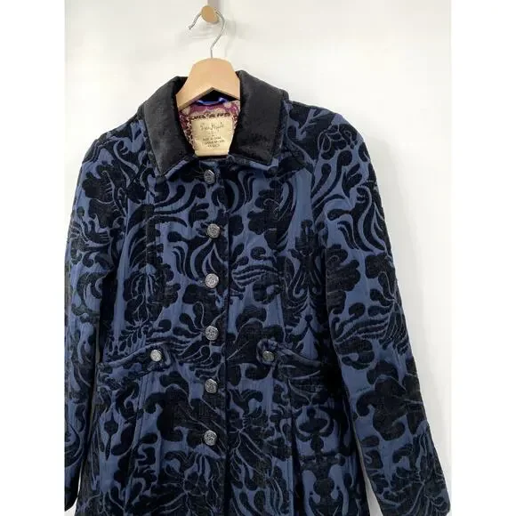 Free People vintage blue paidsley short pea coat - Picture 2 of 5